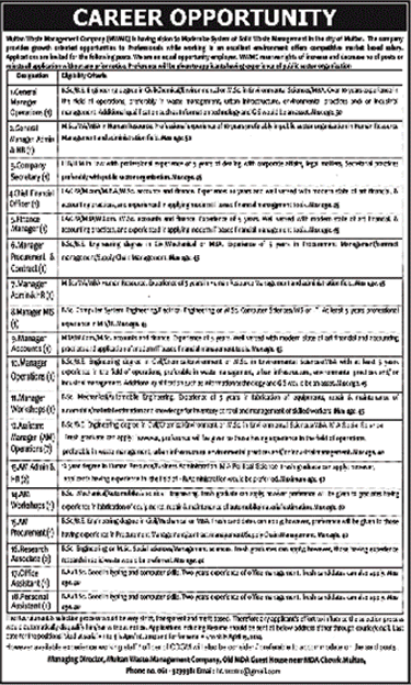 Multan Waste Management Company Jobs 2014 April Latest Advertisement