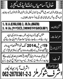 Teaching Jobs in Bahawalpur 2014 April at Chaudhary Muhammad Memorial English Public School