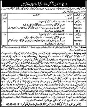 Health Department Narowal Jobs 2014 May for Allied Health Professional Staff
