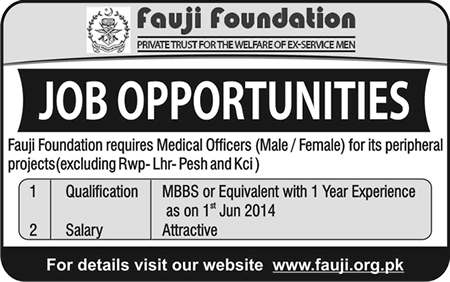 Fauji Foundation Jobs 2014 June for Medical Officers