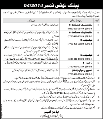 PO Box 128 GPO Faisalabad Jobs 2014 June / July in PAEC NIAB