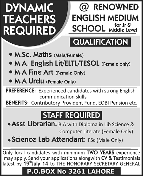 Sir Syed College of Computer Science Lahore Jobs 2014 July for Teaching & Non-Teaching Staff