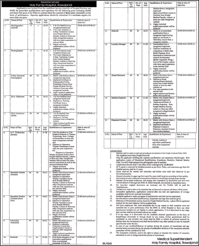 Holy Family Hospital Rawalpindi Jobs 2014 July Latest