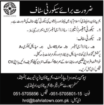 Security Officer / Manager & Security Staff Jobs in Rawalpindi 2014 August at Bahria Town