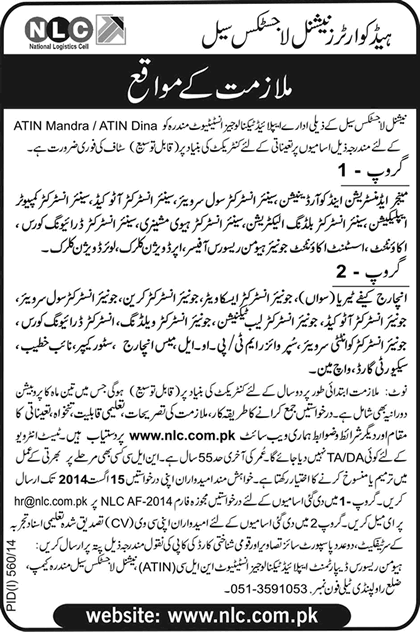 National Logistic Cell Jobs 2014 August NLC Latest Advertisement