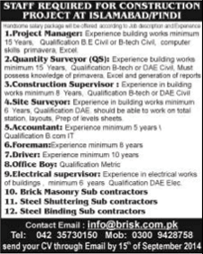 Brisk International Jobs 2014 September for Civil Engineers, Surveyors, Accountant & Staff