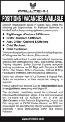 Drilltekh International Jobs in Middle East 2014 October for Pakistanis in Oil and Gas