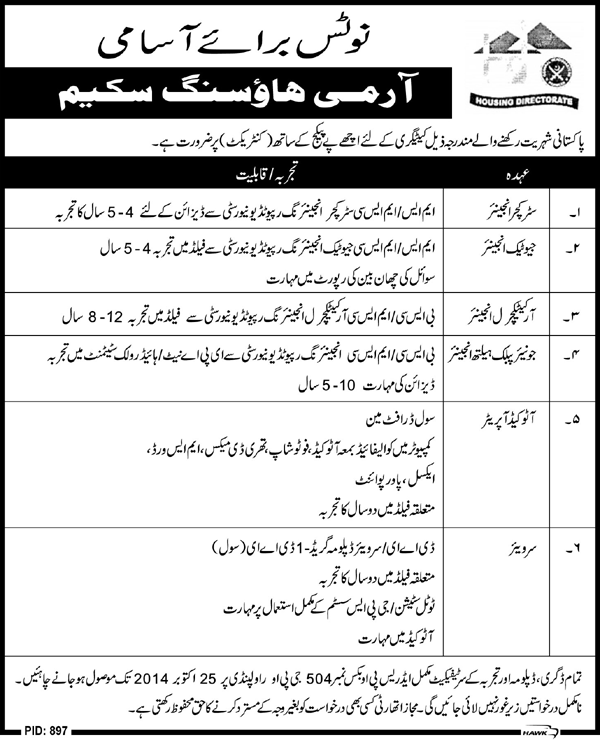 Army Housing Scheme Rawalpindi Jobs October 2014 Latest