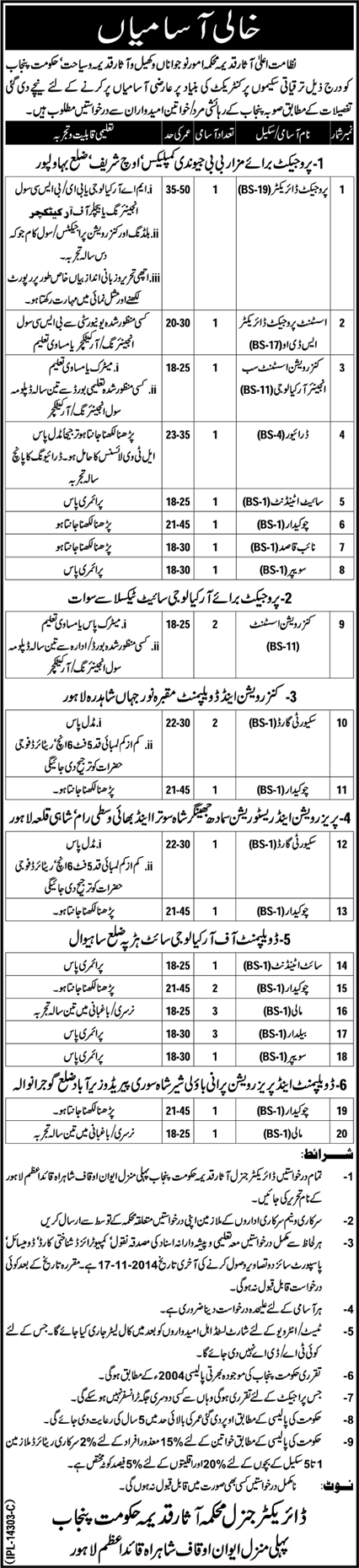 Directorate General of Archeology Punjab Jobs 2014 November Latest Advertisement