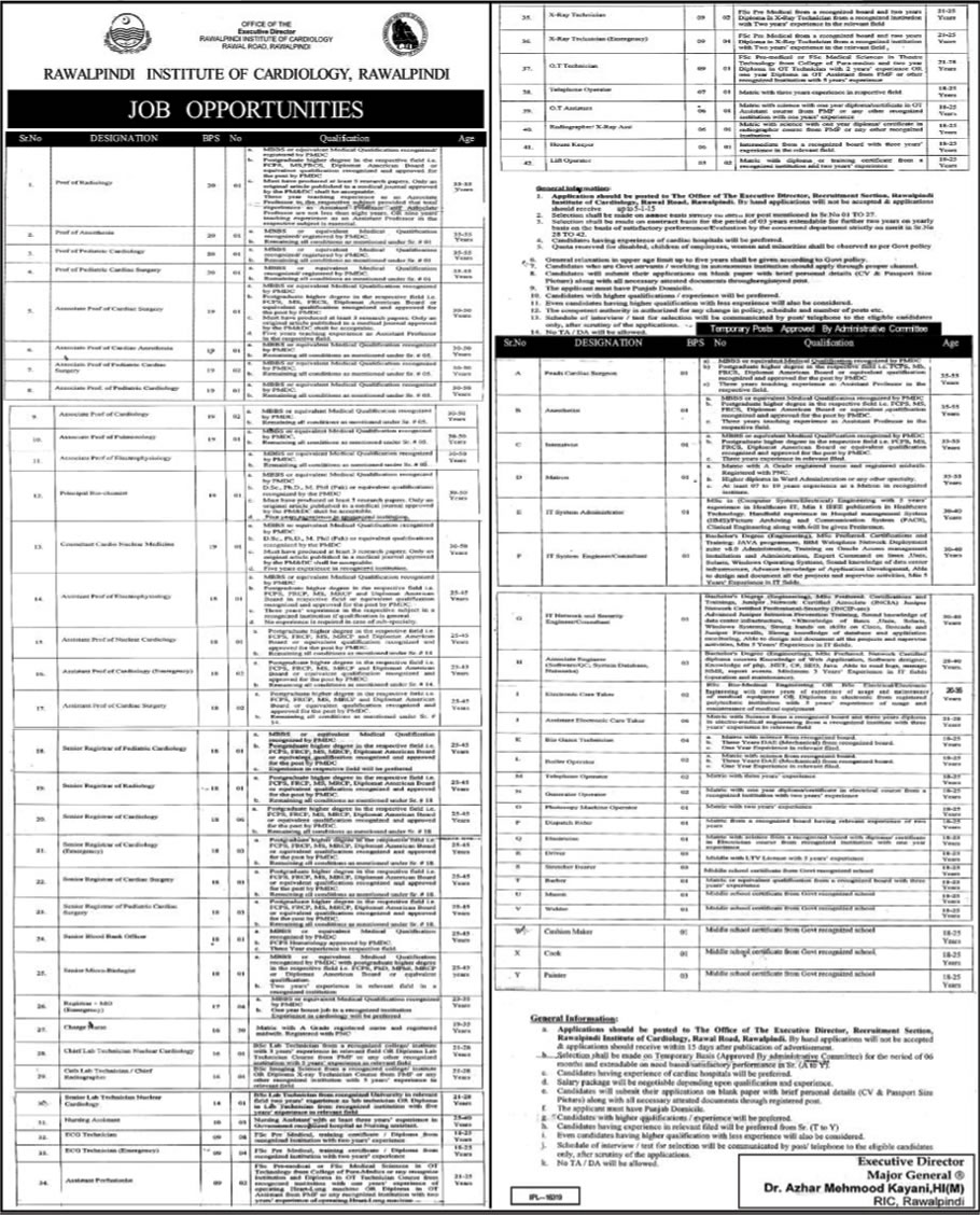 Rawalpindi Institute of Cardiology Jobs 2014 December Latest / New Advertisement