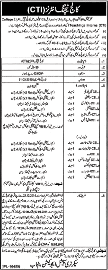 College Teaching Interns Jobs in Punjab Special Education Department 2014 December Latest