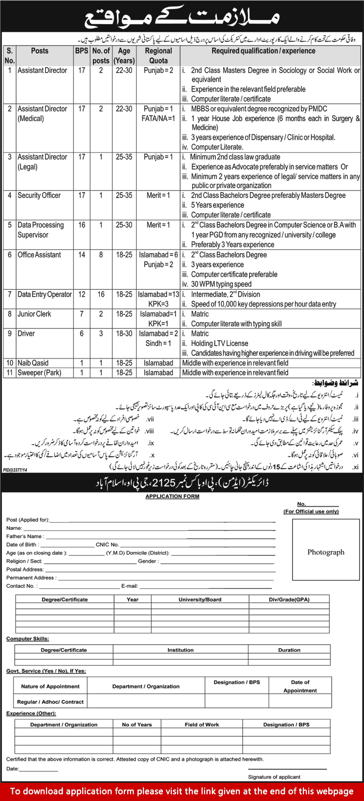 PO Box 2125 GPO Islamabad Jobs 2015 Application Form Download