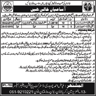 Population Welfare Department Multan Jobs 2015 for Family Welfare Assistants