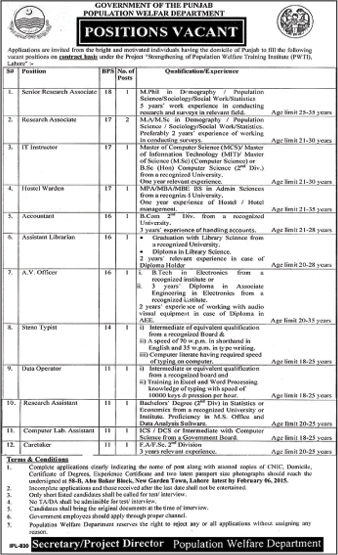 Population Welfare Department Punjab Jobs 2015 Accountant, DEO, Stenotypist & Others