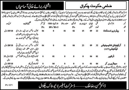 District Livestock Office Chakwal Jobs 2015 February AI Technician, Veterinary Assistant, Driver & Sanitary Worker