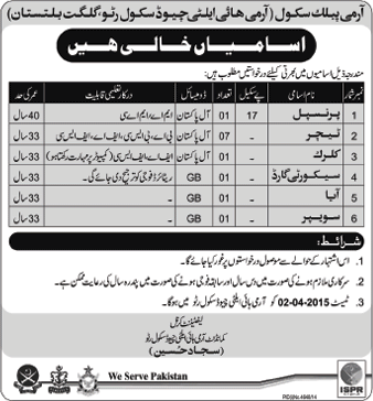 Army High Altitude School Rattu Gilgit Baltistan Jobs 2015 March / April Principal, Teachers, Clerks & Others