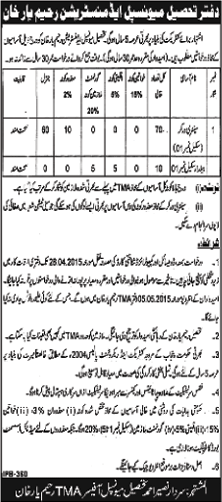 TMA Rahim Yar Khan Jobs 2015 April for Sanitary Workers & Baildar Latest Advertisement