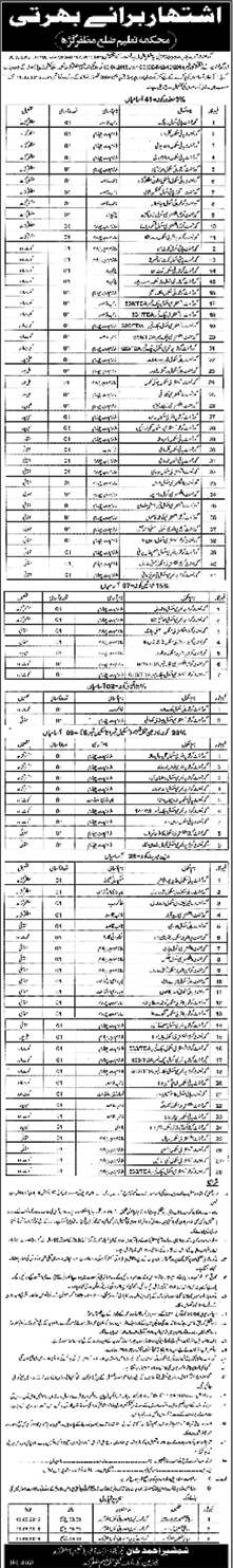 Education Department Muzaffargarh Jobs 2015 April Naib Qasid, Darja Chaharam, Chowkidar, Khakroob & Others