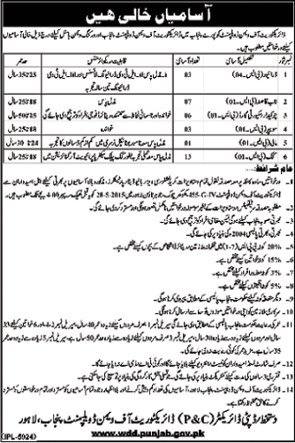 Directorate of Women Development Punjab Jobs 2015 May Cook, Naib Qasid, Chowkidar, Driver, Sweeper & Mali