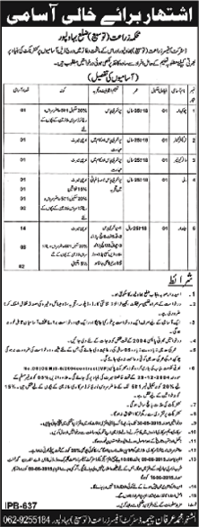 Agriculture Department Bahawalpur Jobs 2015 May Baildar, Chowkidar, Mali, Water Carrier & Others