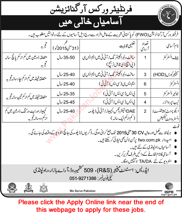 Frontier Works Organization Careers May 2015 Computer Science / IT Instructors, Lab Supervisors & Others