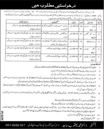 District Livestock Office Rawalpindi Jobs 2015 June AI Technicians, Veterinary Assistants, Attendants & Others