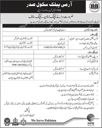 Army Public School Saddar Karachi Jobs 2015 July Teaching Faculty & Non-Teaching Staff