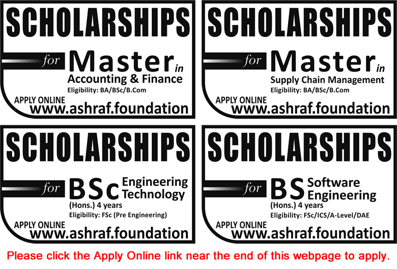 Ashraf Foundation Scholarship Program 2015 September Online Application Form Bachelor's & Master's Degree