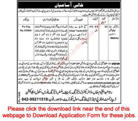 Monitoring & Evaluation Assistant Jobs in Punjab School Education Department 2015 September Application Form