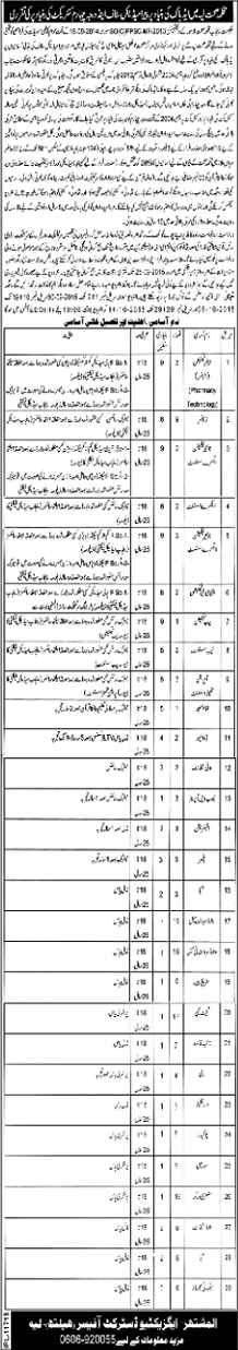 Health Department Layyah Jobs 2015 September Junior Technicians, Paramedical & Other Staff Latest