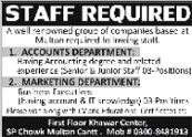 Accounts & Marketing Jobs in Multan 2015 September