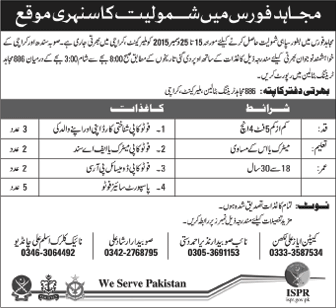 Mujahid Force Jobs December 2015 Karachi Sindh Join as Sipahi Walk in Interviews Schedule Latest