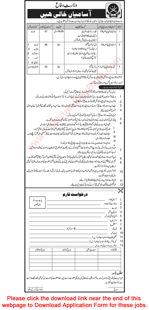 Ministry of Defence Rawalpindi Jobs March 2016 MOD Application Form PO Box 775 GPO Rawalpindi