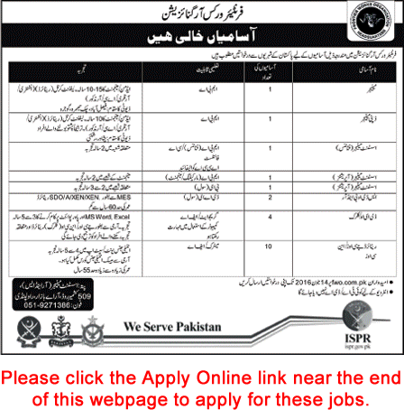 FWO Jobs May 2016 June Apply Online Frontier Works Organization Retired JCO / NCO, Clerks & Others Latest