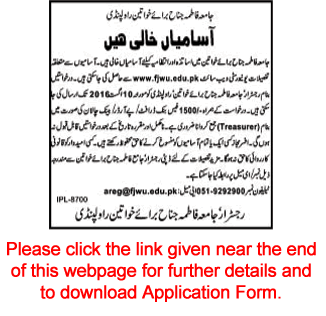 Fatima Jinnah Women University Rawalpindi Jobs 2016 July Application Form Teaching Faculty & Admin Staff Latest