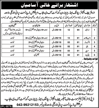 Irrigation Department Punjab Jobs July 2016 Naib Qasid, Drivers, Daak Runners, Mali, Sweepers & Chowkidar Latest