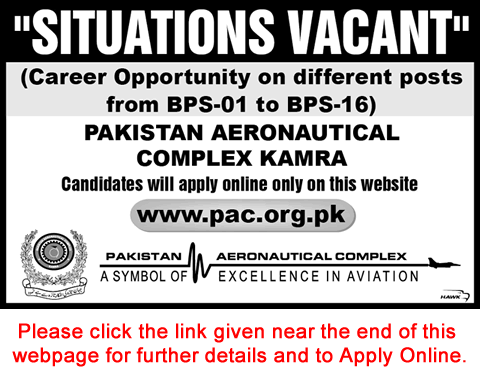 Pakistan Aeronautical Complex Kamra Jobs September 2016 Apply Online PAC Latest Advertisement