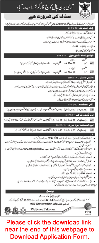 Army Burn Hall College Abbottabad Jobs October 2016 Application Form Teachers, Office Assistant & Others Latest