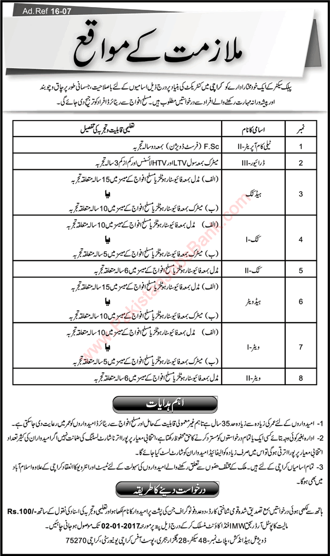 IST / SUPARCO Jobs 2016 December Karachi Cooks, Waiters, Drivers & Telecom Operators Latest