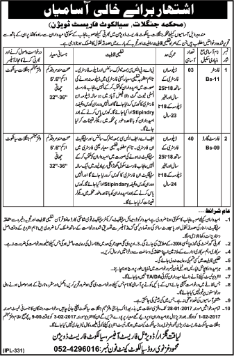 Forest Department Sialkot Circle Jobs 2017 Punjab Forest Guards & Foresters Latest