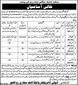 Wildlife Protection Department Punjab Jobs April 2017 Lahore Animal Keepers, Khakroob & Others Latest
