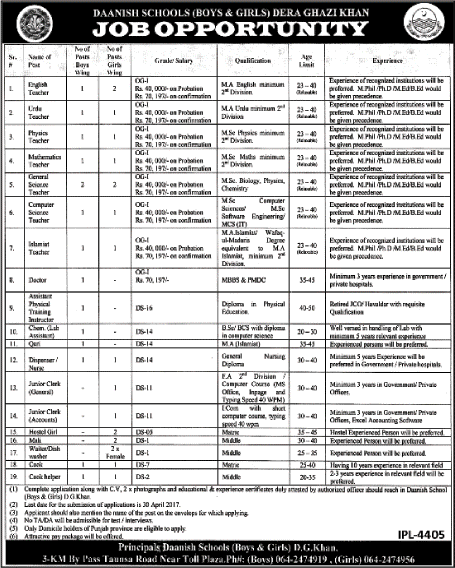 Danish School Dera Ghazi Khan Jobs April 2017 Teachers, Admin & Support Staff Latest