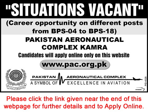 Pakistan Aeronautical Complex Kamra Jobs 2017 May PAC Apply Online Latest