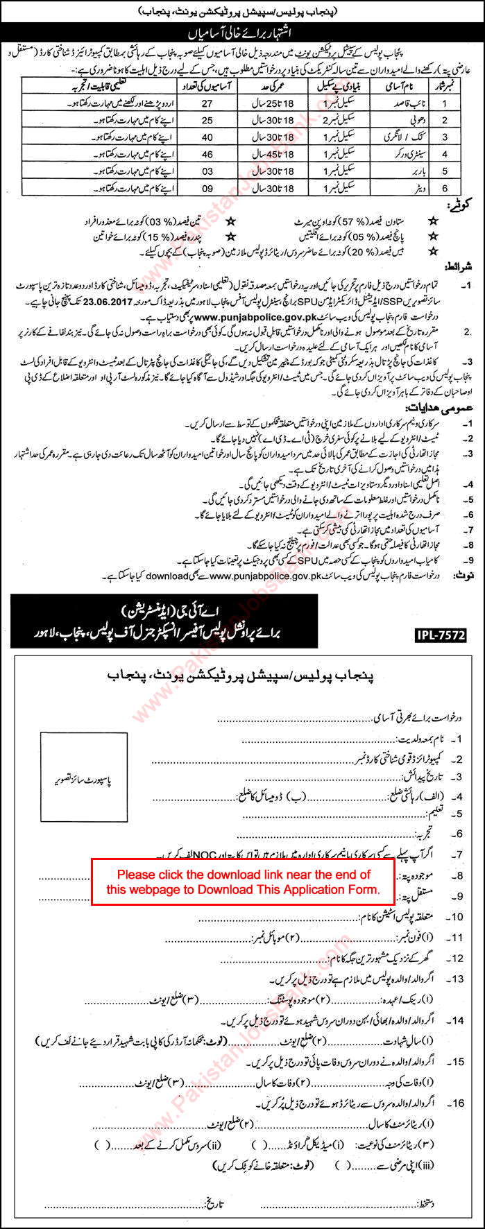 SPU Punjab Police Jobs June 2017 Application Form Sanitary Workers, Naib Qasid, Cooks & Others Latest