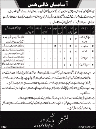 CMH Nowshera Jobs August 2017 September Combined Military Hospital Ward Boys, Sweepers & Others Latest