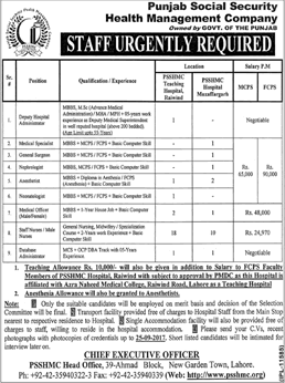 Punjab Social Security Health Management Company Jobs September 2017 PSSHMC Hospitals Muzaffargarh & Raiwind Latest