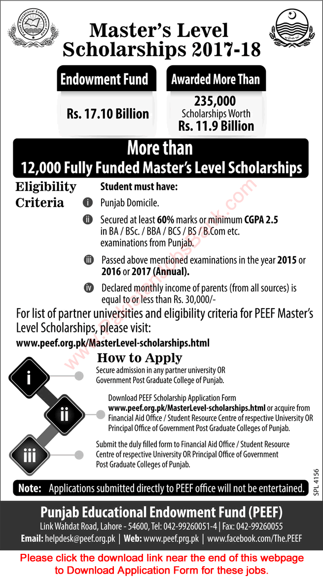 PEEF Scholarships September 2017 for Masters Level Students Application Form Download Latest