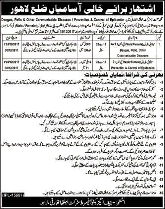 Sanitary Patrol Jobs in District Health Authority Lahore December 2017 Latest
