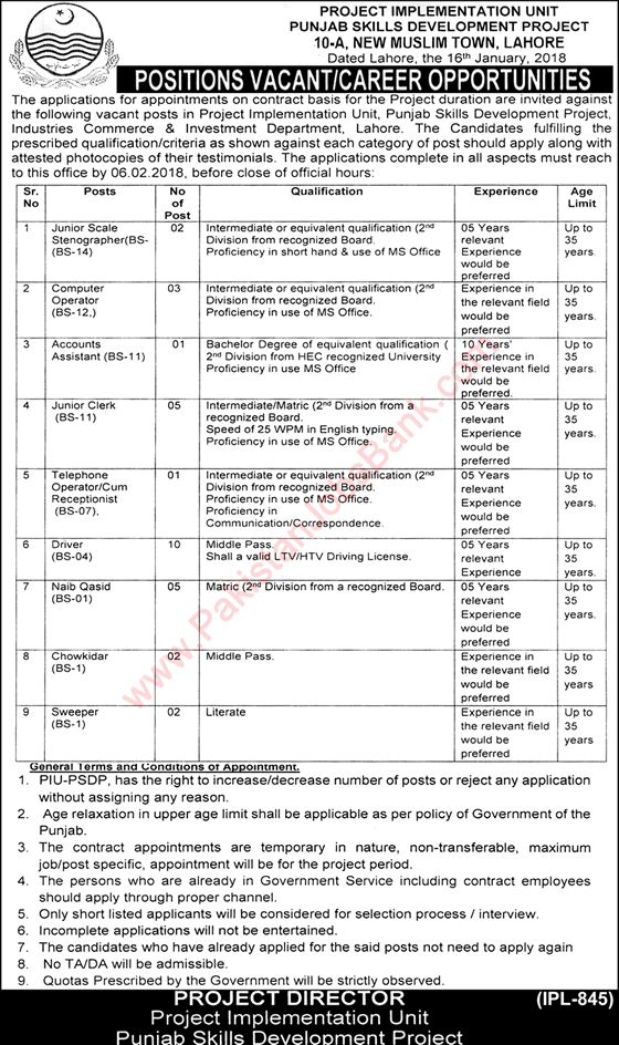 Industries Commerce and Investment Department Punjab Jobs 2018 Clerks, Naib Qasid, Drivers & Others Latest
