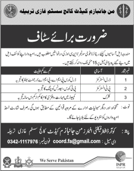 Man Janbazam Cadet College Ghazi Tarbela Jobs April 2018 Drill / PT Instructors & Clerks Latest